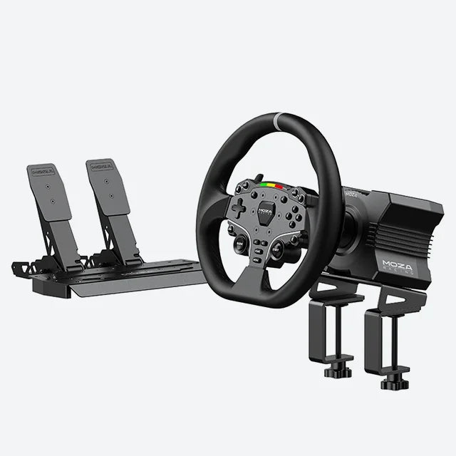 MOZA R5 direct drive wheelbase with ES wheel and SR-P Lite pedals