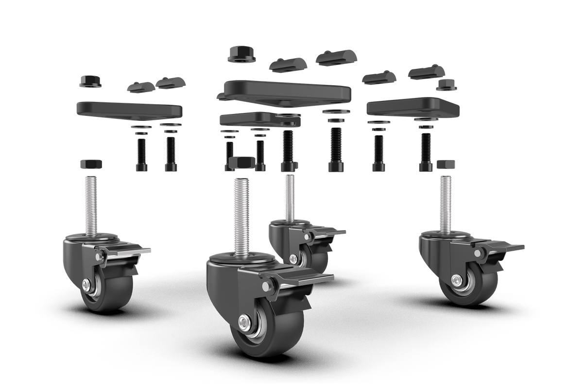 Universal Commercial-Grade Caster Wheels with Brake and Mounting Brackets for Aluminum Extrusion Cockpits